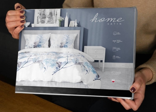 Pościel satyna bawełniana Home Satin biała 160x200 w błękitne liście i kwiaty