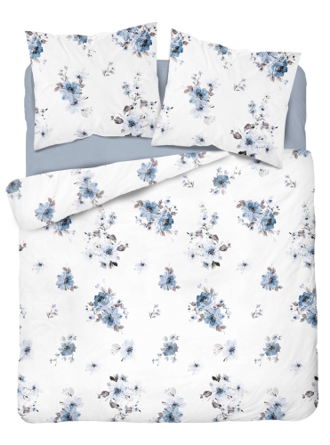 Pościel satyna bawełniana Home Satin biała 220x200 w błękitne kwiaty