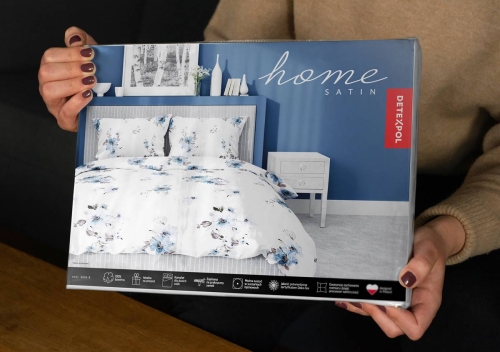 Pościel satyna bawełniana Home Satin biała 220x200 w błękitne kwiaty