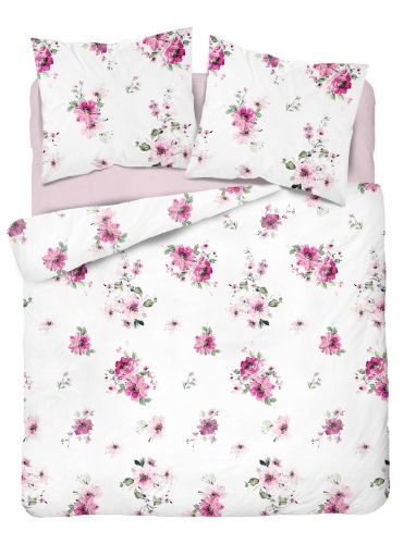Pościel satyna bawełniana Home Satin biała 220x200 w różowe kwiaty