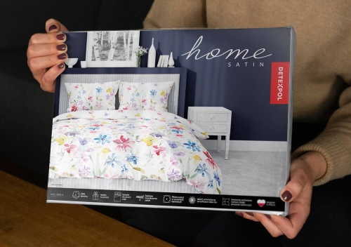 Pościel satyna bawełniana Home Satin biała 160x200 w kolorowe kwiaty