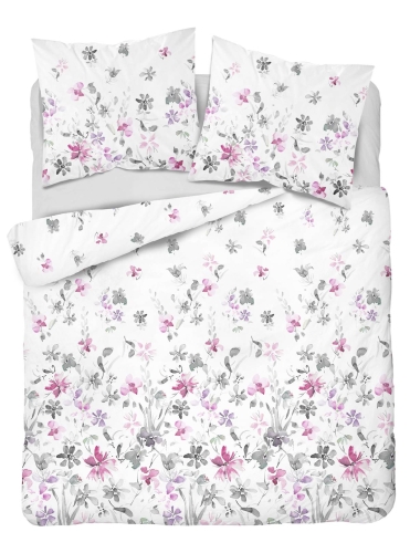 Pościel satyna bawełniana Home Satin biała 220x200 w różowo popielate kwiaty