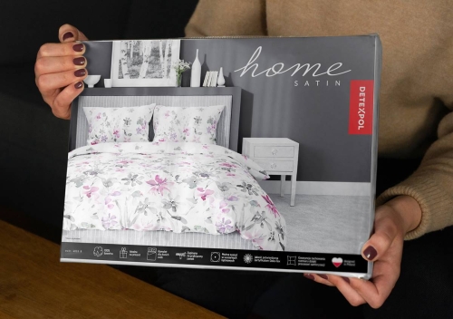 Pościel satyna bawełniana Home Satin biała 220x200 w różowo popielate kwiaty