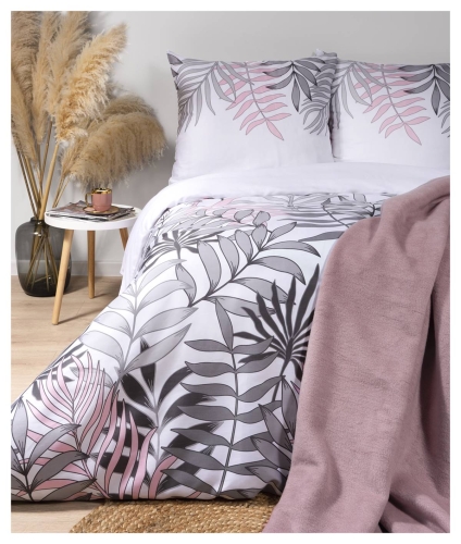 Pościel satyna bawełniana Home Satin biała 220x200 w liście