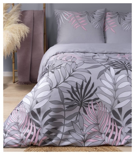 Pościel satyna bawełniana Home Satin popielata 220x200 w liście