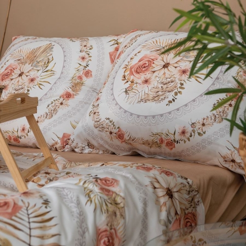 Pościel z bawełny satynowej PREMIUM 160x200 Kwiaty Boho