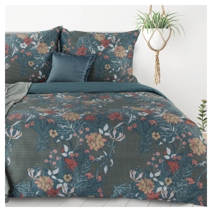 Komplet pościeli ciemno turkusowej Lea 140x200 w kwiaty 