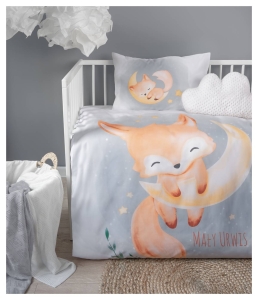 Komplet pościeli bawełnianej biało popielatej do łóżeczka 90x120 Lisek