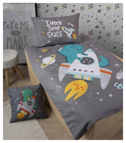 Komplet pościeli bawełnianej do łóżeczka 90x120 Smok z rakietą