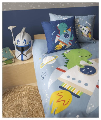 Komplet pościeli bawełnianej 90x120 Dinozaur z rakietą