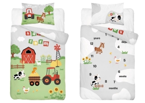 Komplet pościeli bawełnianej zielono popielatej do łóżeczka 90x120 Farma