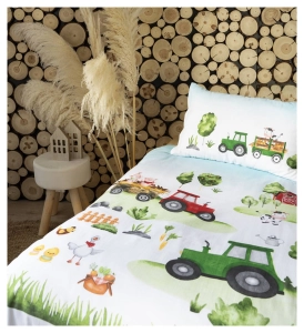 Komplet pościeli bawełnianej do łóżeczka 90x120 Traktory