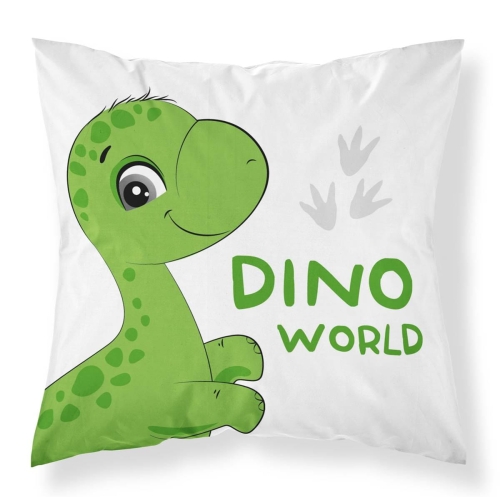 Poszewka dziecięca biała 40x40 zielony dinozaur