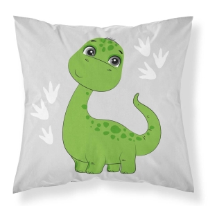 Poszewka dziecięca popielata 40x40 zielony dinozaur