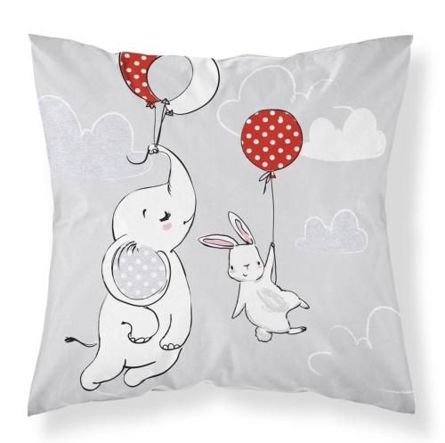 Poszewka dziecięca popielata 40x40 Słonik i Królik 