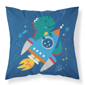 Poszewka dziecięca granatowa 40x40 zielony smok z rakietą