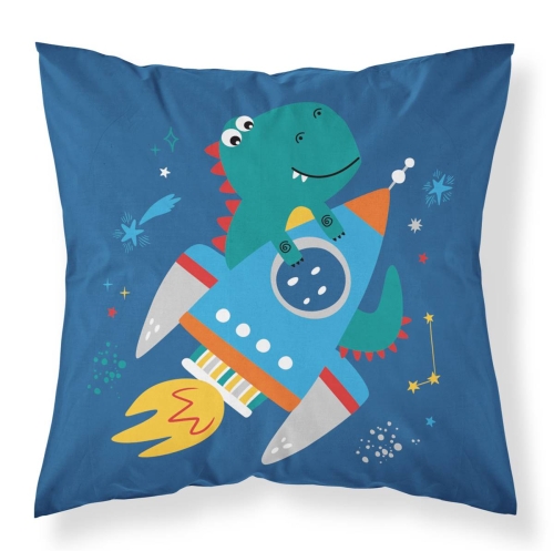 Poszewka dziecięca granatowa 40x40 zielony smok z rakietą