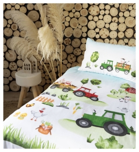 Komplet pościeli bawełnianej do łóżeczka 100x135 Traktory