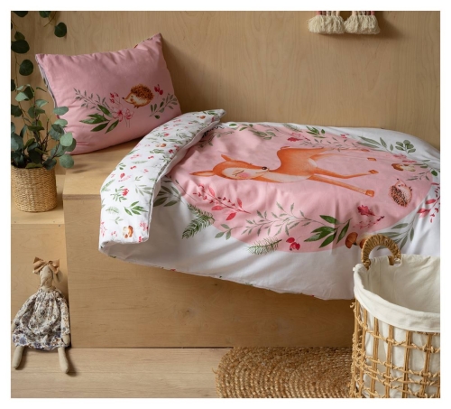 Komplet pościeli bawełnianej biało różowej do łóżeczka 100x135 Sarenka