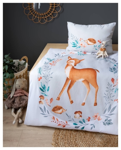 Komplet pościeli bawełnianej biało popielatej do łóżeczka 100x135 Sarenka