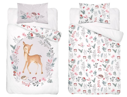 Komplet pościeli bawełnianej biało popielatej do łóżeczka 100x135 Sarenka