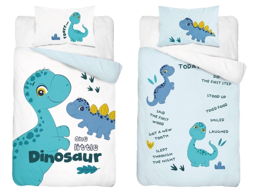 Komplet pościeli bawełnianej do łóżeczka 100x135 Turkusowy Dinozaury