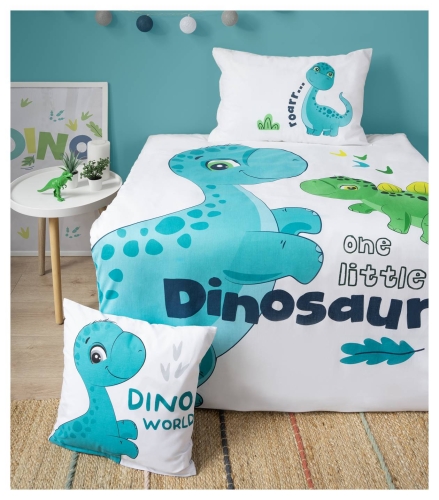 Komplet pościeli bawełnianej do łóżeczka 100x135 Turkusowy Dinozaury