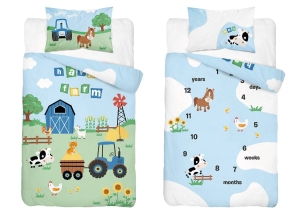 Komplet pościeli bawełnianej błękitno zielonej do łóżeczka 100x135 Farma