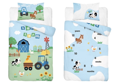 Komplet pościeli bawełnianej błękitno zielonej do łóżeczka 100x135 Farma