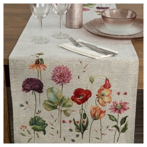Bieżnik gobelinowy popiel 45x140 w kwiaty