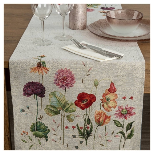 Bieżnik gobelinowy popiel 45x140 w kwiaty