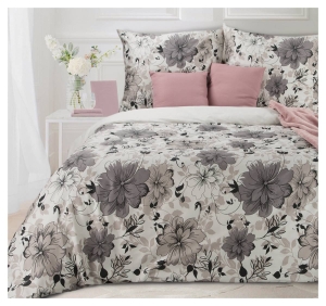 Komplet pościeli z bawełny satynowej białej 220x200 w kwiaty