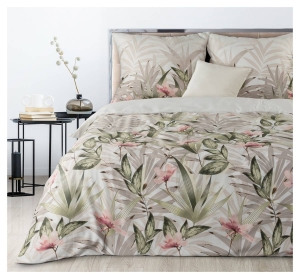 Komplet pościeli z bawełny satynowej 220x200 w liście i kwiaty