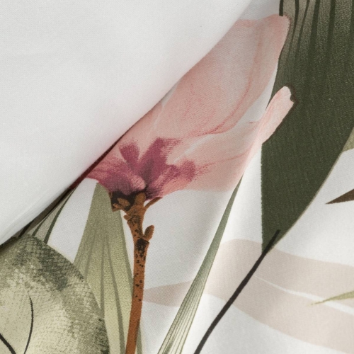 Komplet pościeli z bawełny satynowej 220x200 w liście i kwiaty