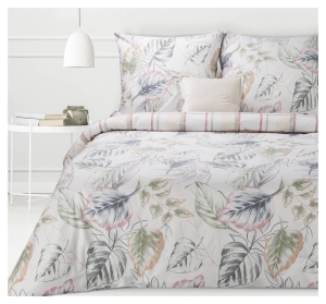 Komplet pościeli bawełnianej Sara białej 220x200 w liście