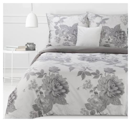 Komplet pościeli bawełnianej Sara 220x200 w popielate kwiaty