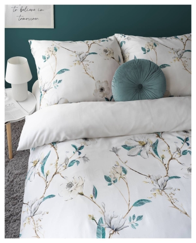 Pościel satyna bawełniana biała Home Satin 160x200 w kwiaty