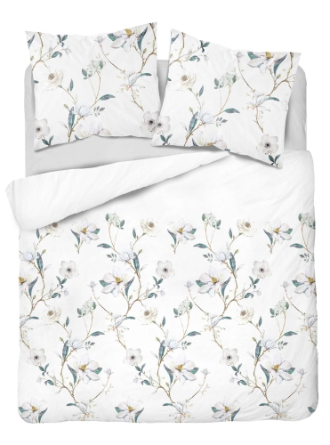 Pościel satyna bawełniana biała Home Satin 160x200 w kwiaty