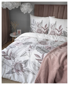Pościel satyna bawełniana biała Home Satin 160x200 w kwiaty