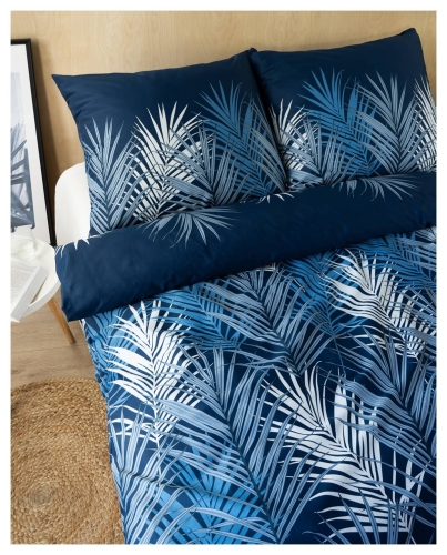 Pościel satyna bawełniana granatowa Home Satin 160x200 w liście