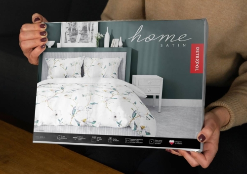 Pościel satyna bawełniana biała Home Satin 220x200 w kwiaty