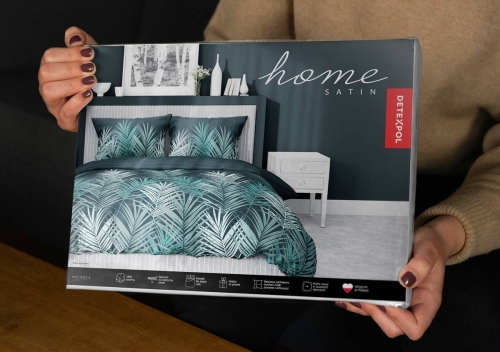 Pościel satyna bawełniana zielona Home Satin 220x200 w liście