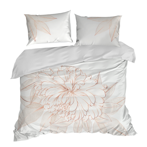 Ekskluzywna pościel makosatyna biała w złoty kwiat 160x200 Blanca