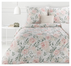 Komplet pościeli z bawełny satynowej białej 220x200 w róże