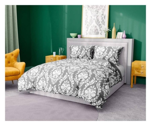 Pościel bawełniana popielato biała Glamour 160x200 Ornamenty