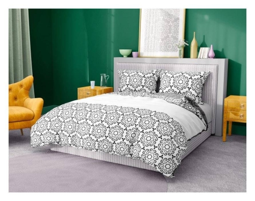 Pościel bawełniana popielato czarno biała 220x200 Glamour
