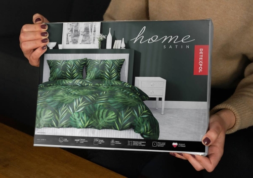 Pościel satyna bawełniana zielona Home Satin 160x200 w liście