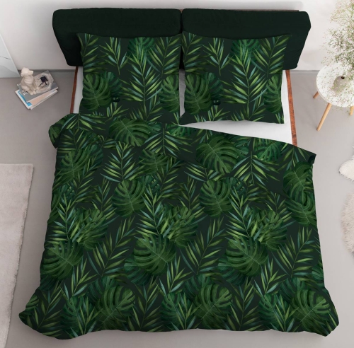 Pościel satyna bawełniana zielona Home Satin 220x200 w liście
