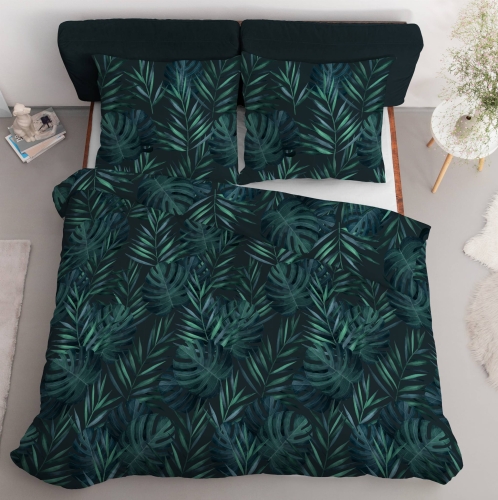 Pościel satyna bawełniana turkusowa Home Satin 160x200 w liście