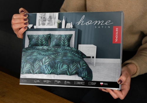 Pościel satyna bawełniana turkusowa Home Satin 160x200 w liście